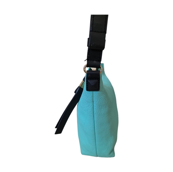 Kate Spade NY Aqua Pebble Leather Bow Bottom Black Strap Crossbody Handbag Bag - Picture 4 of 16